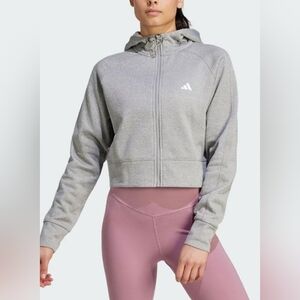 Adidas AEROREADY Game And Go Cropped Full Zip Hoodie, Gray, Size XL
